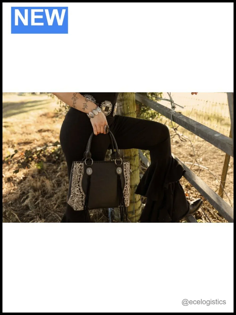Faux Leather Western Tote with Floral Tooling Adjustable Crossbody Strap